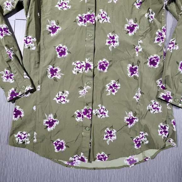 Duluth Trading Co Womens Button Up Tunic Top Green Floral Nylon Blouse Vented XS - Picture 2 of 11